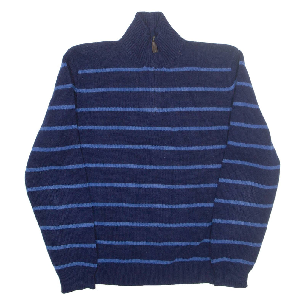 POLO RALPH LAUREN Mens Patterned Jumper Blue Striped 1/4 Zip Tight Knit Wool L