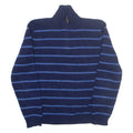 POLO RALPH LAUREN Mens Patterned Jumper Blue Striped 1/4 Zip Tight Knit Wool L