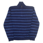 POLO RALPH LAUREN Mens Patterned Jumper Blue Striped 1/4 Zip Tight Knit Wool L