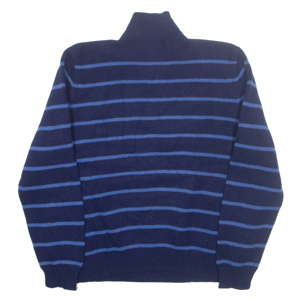 POLO RALPH LAUREN Mens Patterned Jumper Blue Striped 1/4 Zip Tight Knit Wool L