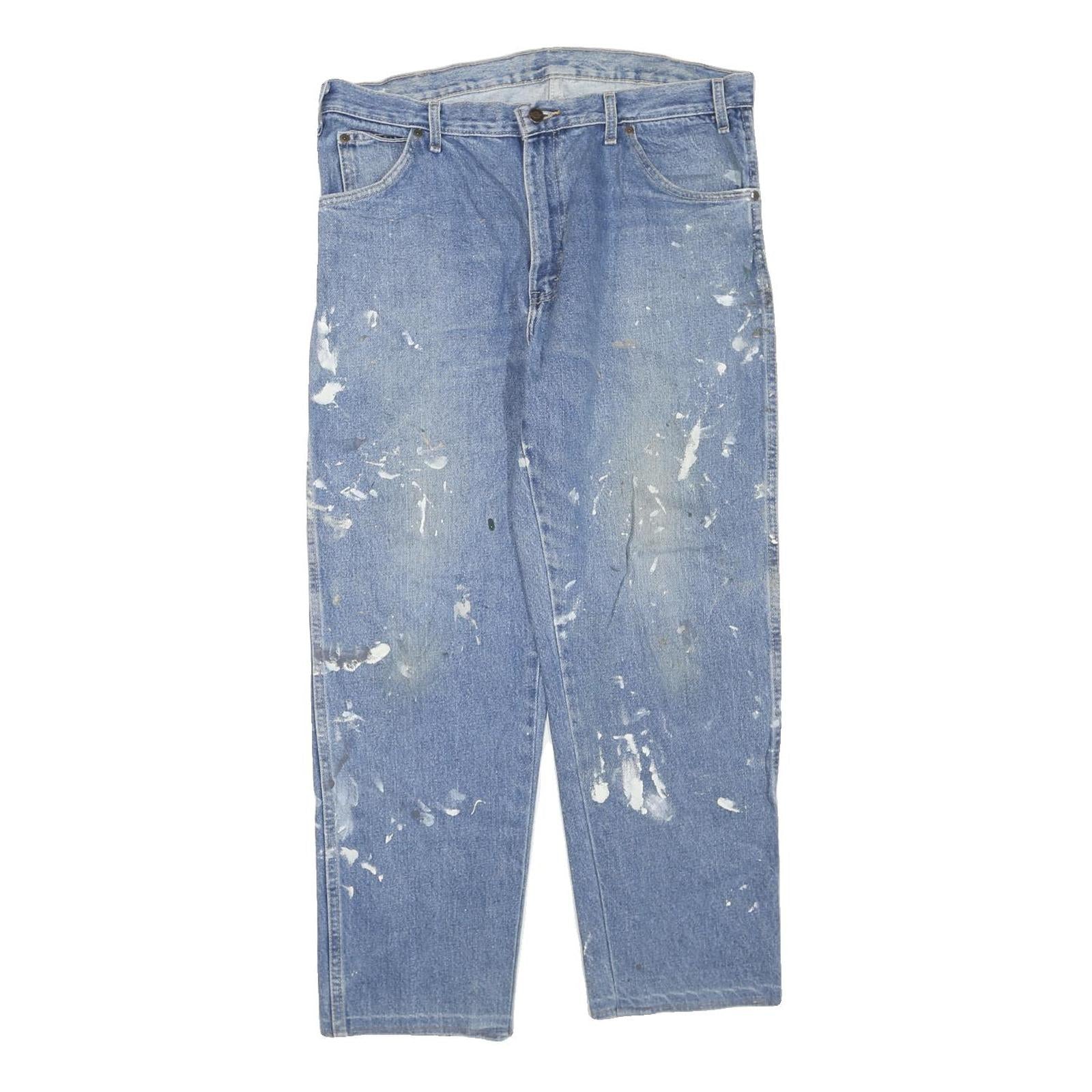 DICKIES Mens Jeans Blue Regular Straight Denim W36 L28 Paint Splatter Workwear