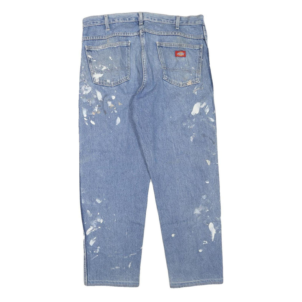 DICKIES Mens Jeans Blue Regular Straight Denim W36 L28 Paint Splatter Workwear