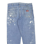 DICKIES Mens Jeans Blue Regular Straight Denim W36 L28 Paint Splatter Workwear