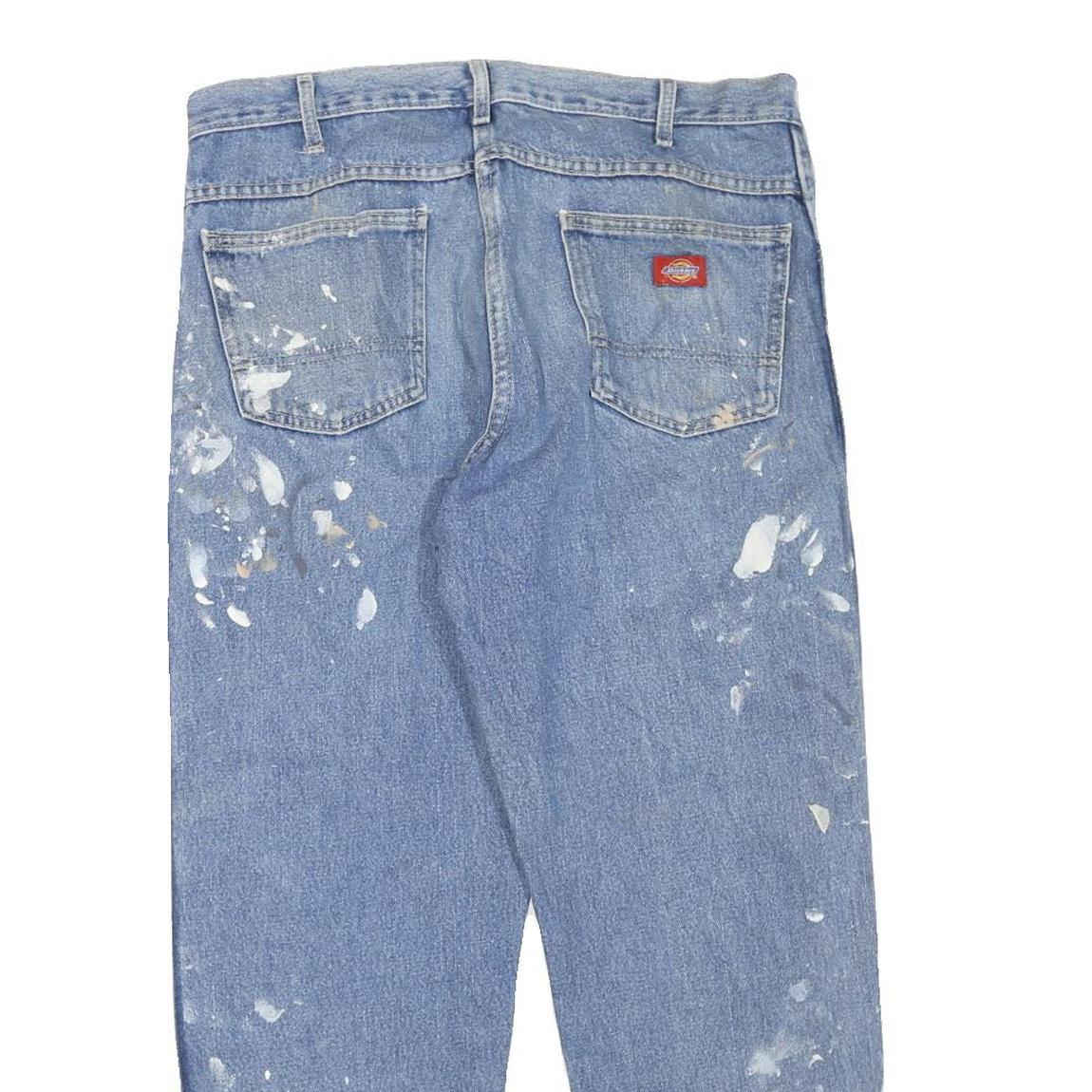 DICKIES Mens Jeans Blue Regular Straight Denim W36 L28 Paint Splatter Workwear