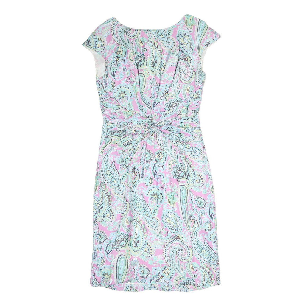 SCAPA Womens Pink Paisley Day Dress Polyester Midi Cap Sleeve M Elegant Knot