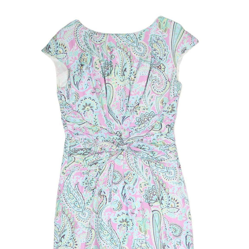 SCAPA Womens Pink Paisley Day Dress Polyester Midi Cap Sleeve M Elegant Knot