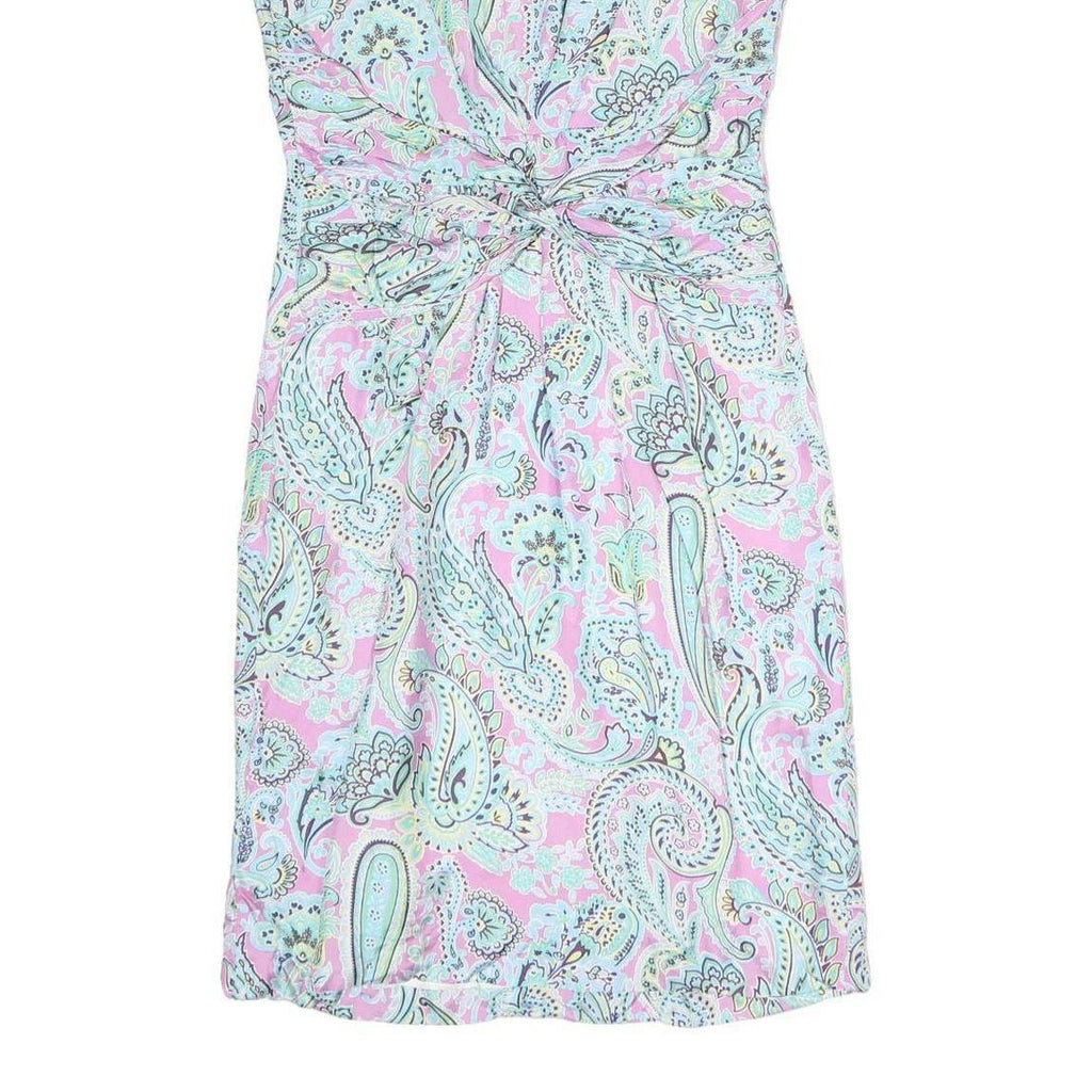 SCAPA Womens Pink Paisley Day Dress Polyester Midi Cap Sleeve M Elegant Knot