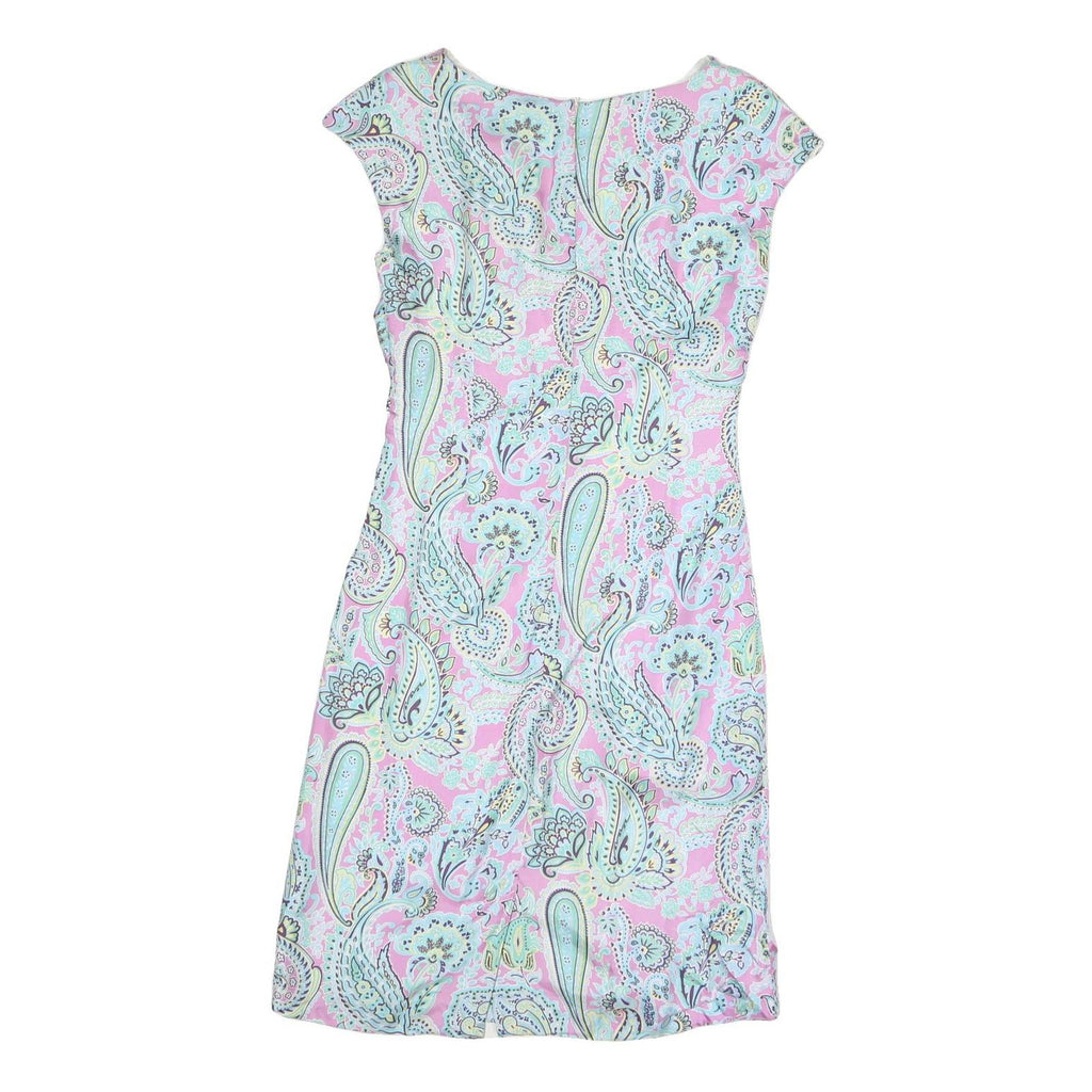 SCAPA Womens Pink Paisley Day Dress Polyester Midi Cap Sleeve M Elegant Knot