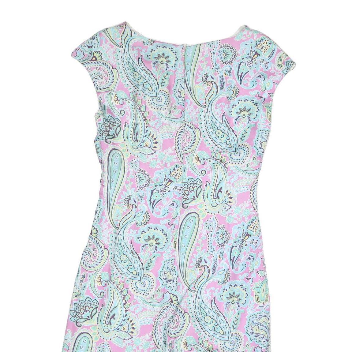 SCAPA Womens Pink Paisley Day Dress Polyester Midi Cap Sleeve M Elegant Knot