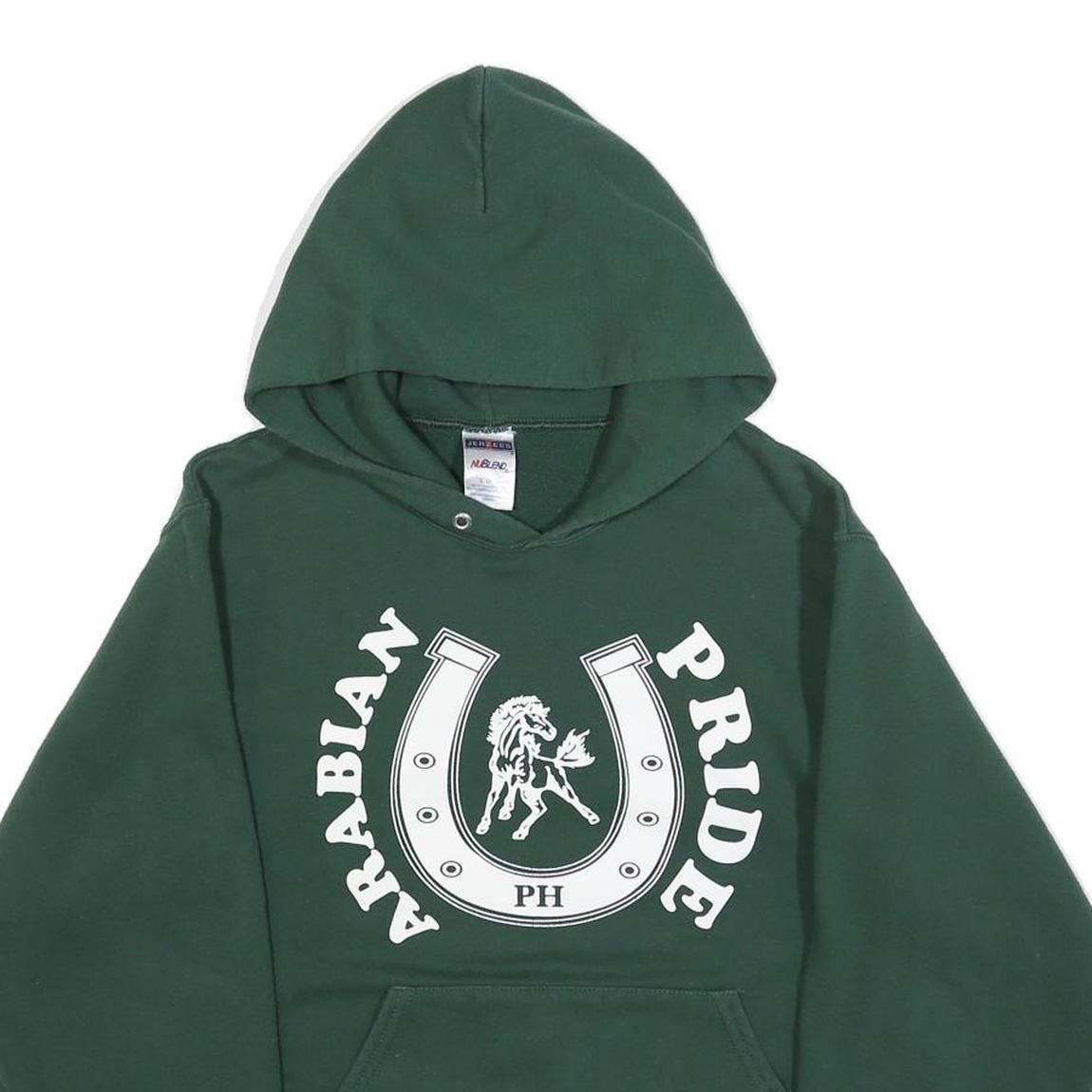 JERZEES Mens Green Arabian Pride Hoodie S Cotton Blend Pullover Casual