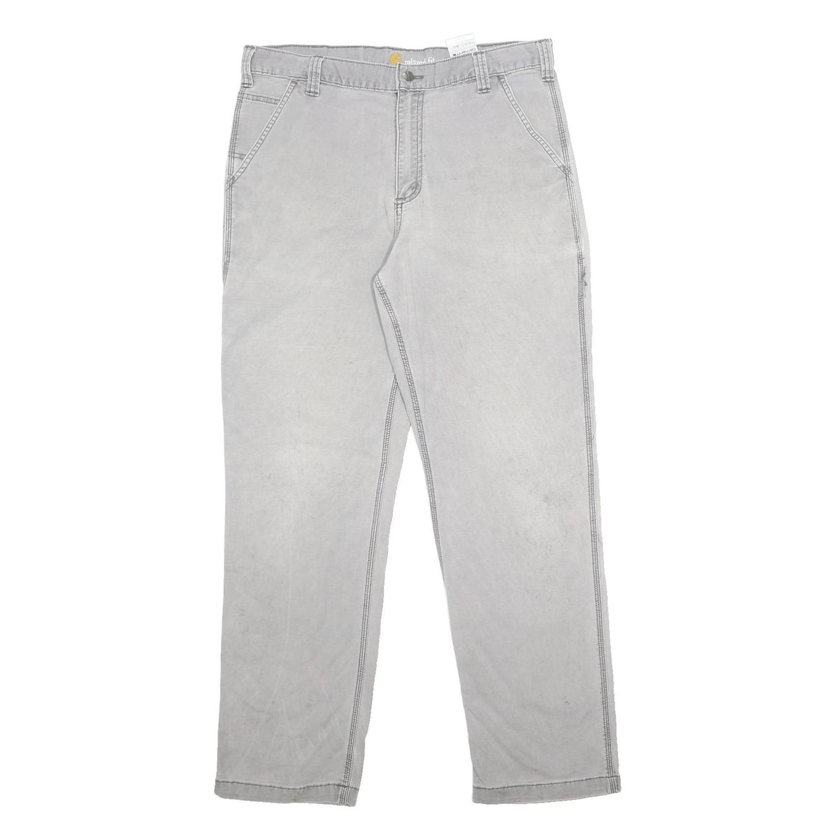 CARHARTT Mens Cotton Blend Grey Relaxed Tapered Trousers W36 L32 Workwear