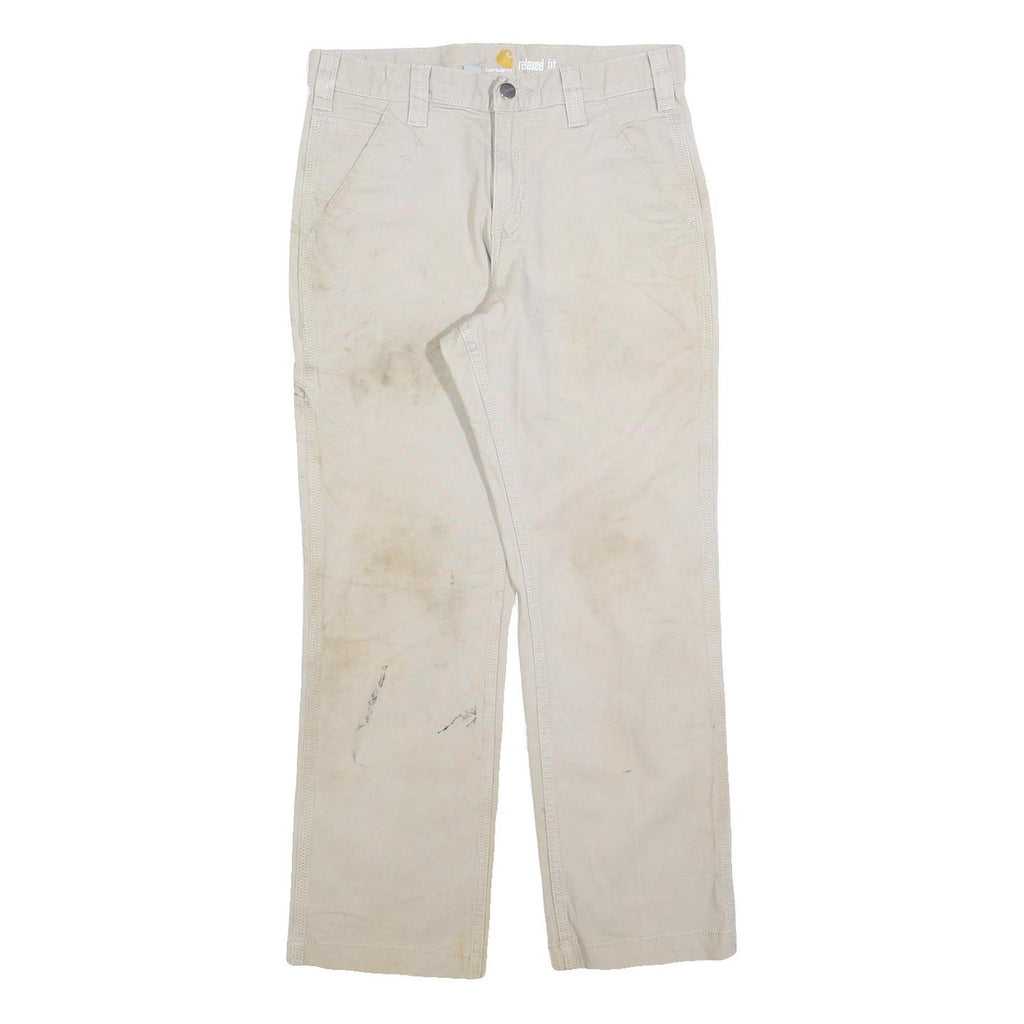 CARHARTT Mens Cotton Blend Beige Relaxed Straight Trousers W30 L28 Workwear