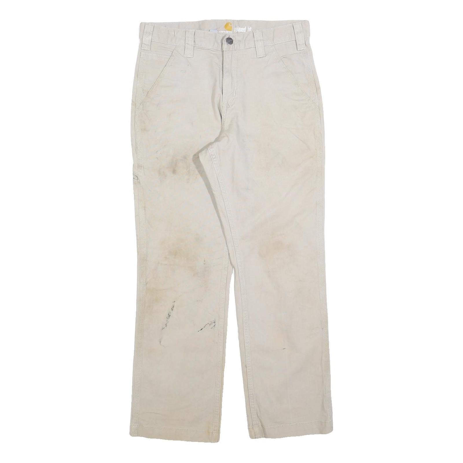 CARHARTT Mens Cotton Blend Beige Relaxed Straight Trousers W30 L28 Workwear