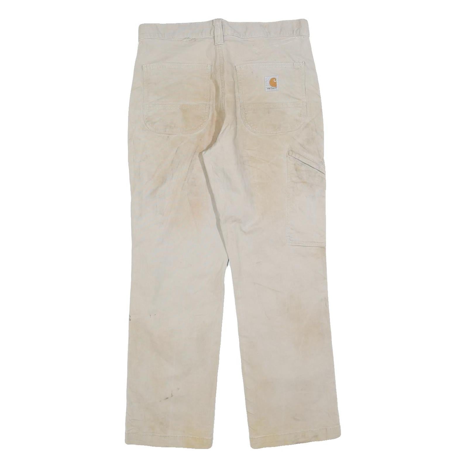 CARHARTT Mens Cotton Blend Beige Relaxed Straight Trousers W30 L28 Workwear