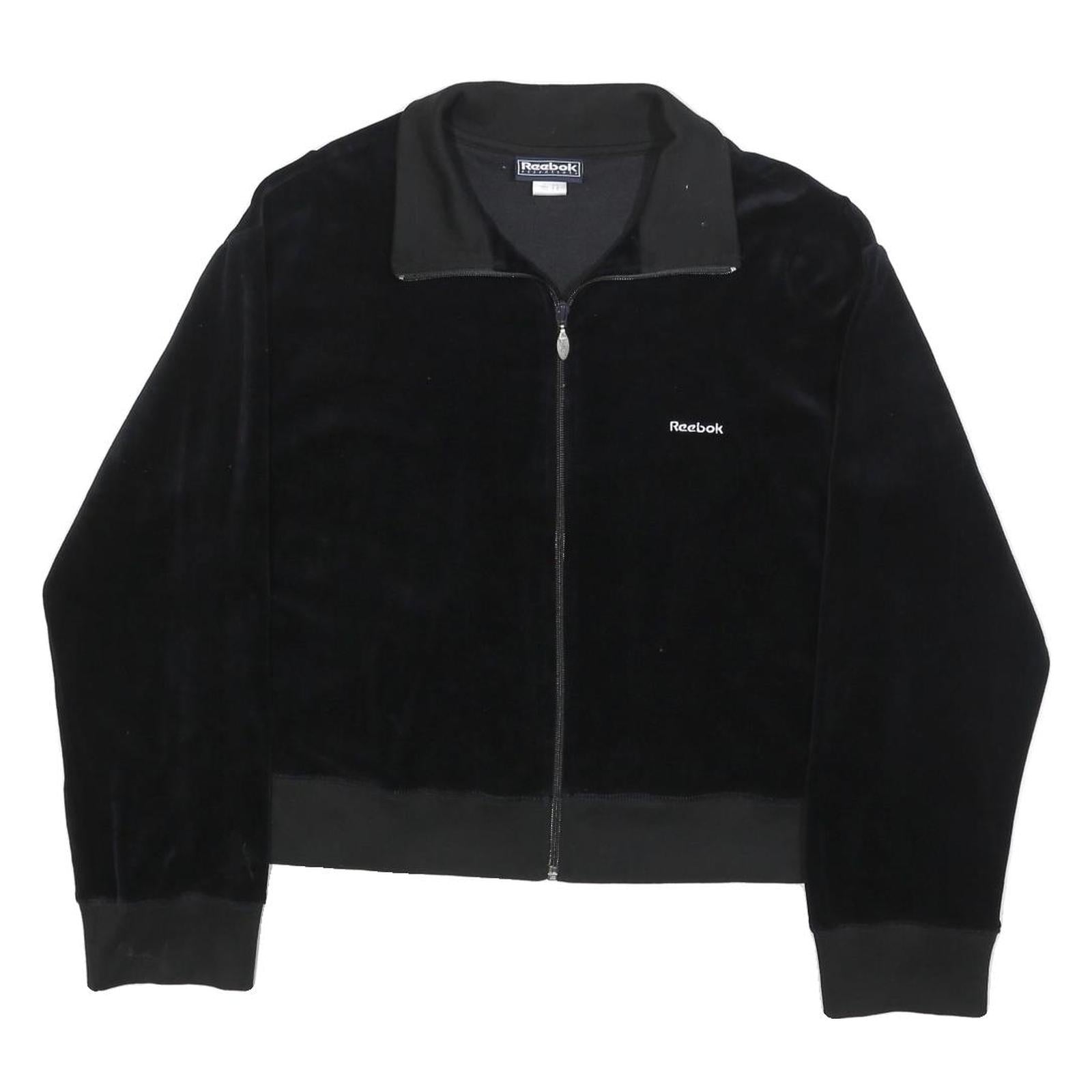 REEBOK Womens Black Jacket UK 16 Cotton Blend Zip Plain Casual Sportswear