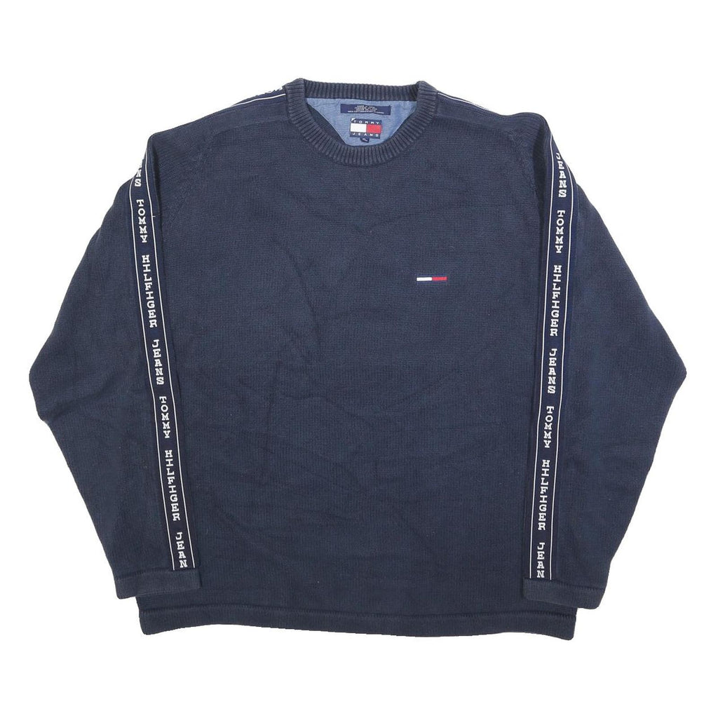 TOMMY JEANS Mens Navy Blue Patterned Crew Neck Basic Knit XL Logo Tape Jumper