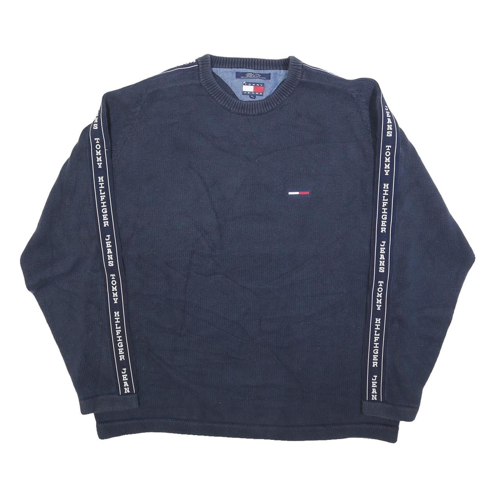 TOMMY JEANS Mens Navy Blue Patterned Crew Neck Basic Knit XL Logo Tape Jumper
