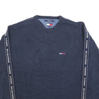 TOMMY JEANS Mens Navy Blue Patterned Crew Neck Basic Knit XL Logo Tape Jumper