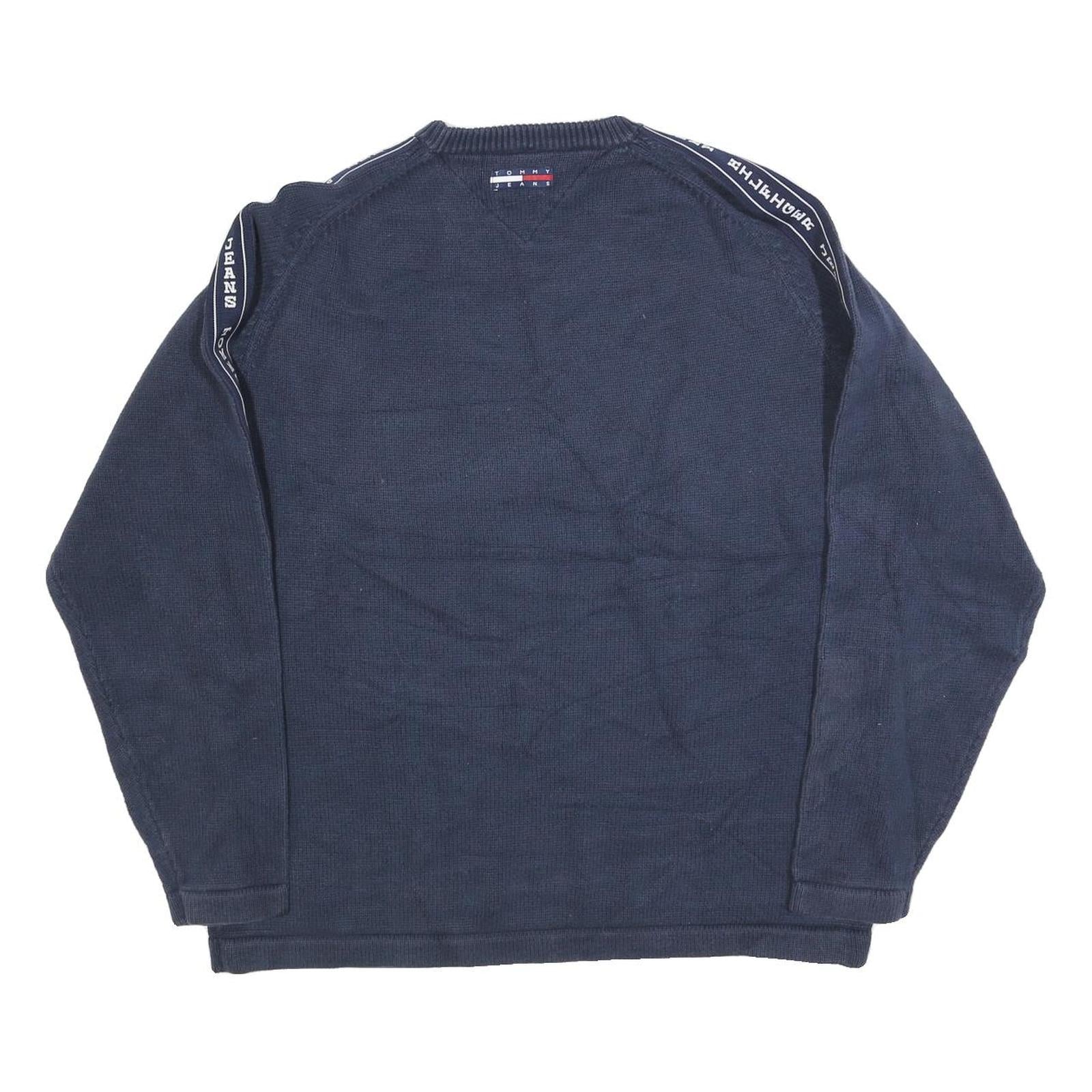 TOMMY JEANS Mens Navy Blue Patterned Crew Neck Basic Knit XL Logo Tape Jumper