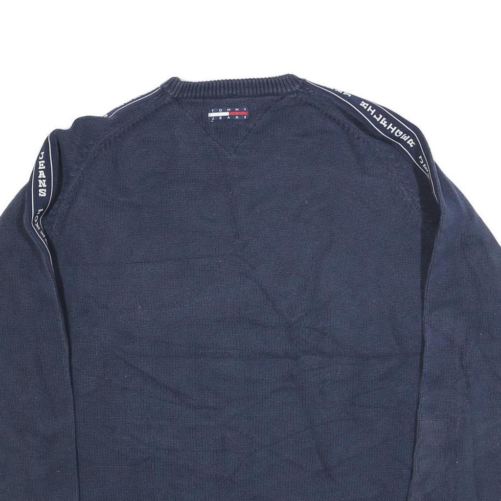 TOMMY JEANS Mens Navy Blue Patterned Crew Neck Basic Knit XL Logo Tape Jumper