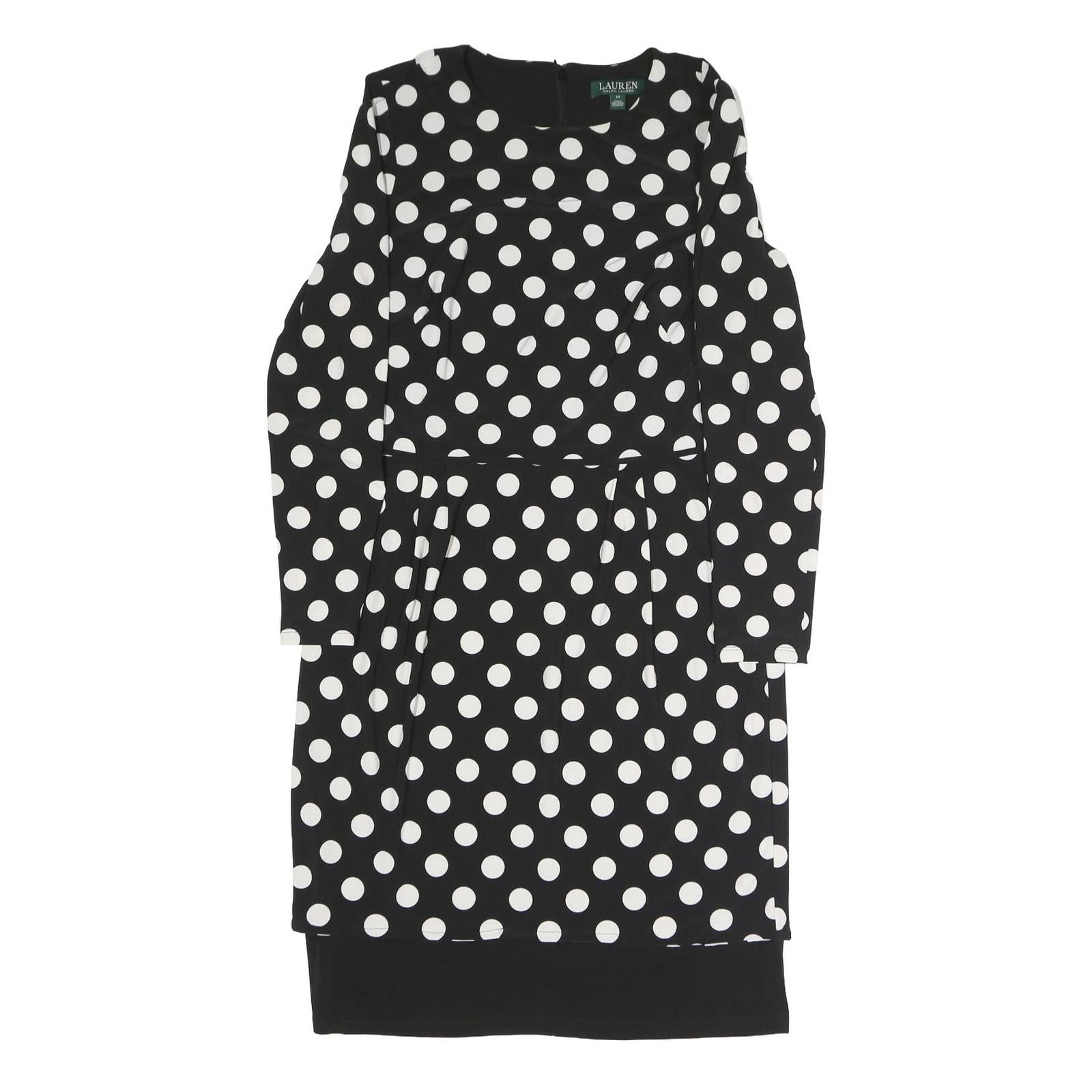 LAUREN RALPH LAUREN Womens Black & White Polka Dot Day Dress Polyester Long