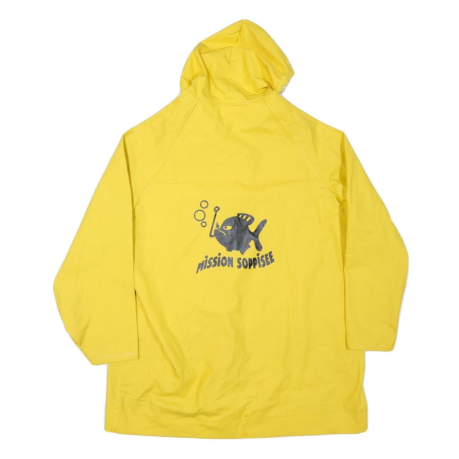 Mens Yellow Button Jacket L Polyester Plain Casual Hooded Raincoat Bright
