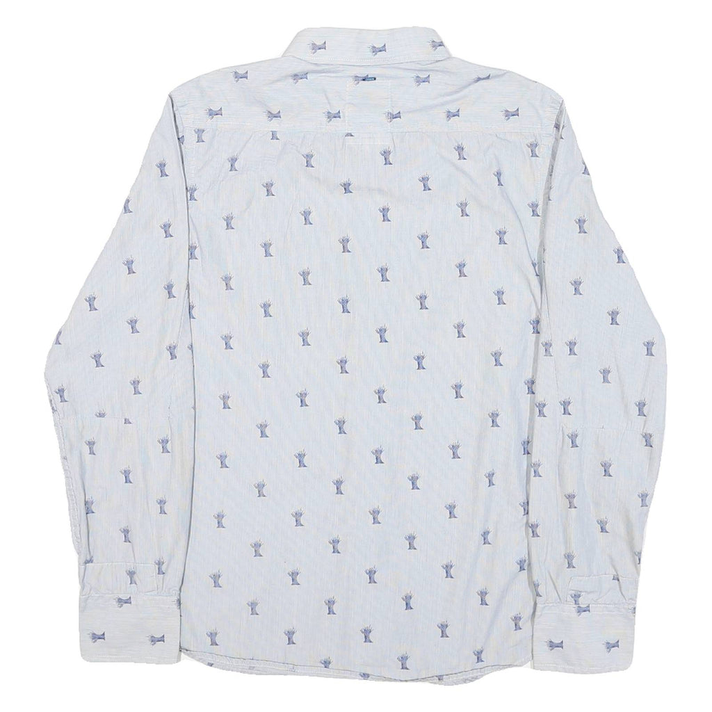 G-STAR Mens Blue Shirt M Cotton Blend Printed Casual Long Sleeve Button