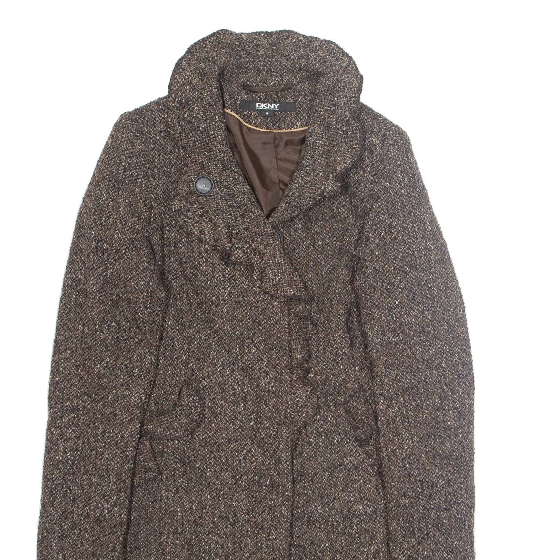 DKNY Womens Overcoat Jacket Brown Wool M