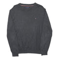 TOMMY HILFIGER Mens Grey Plain Cotton Blend Jumper Crew Neck Basic Knit M Casual