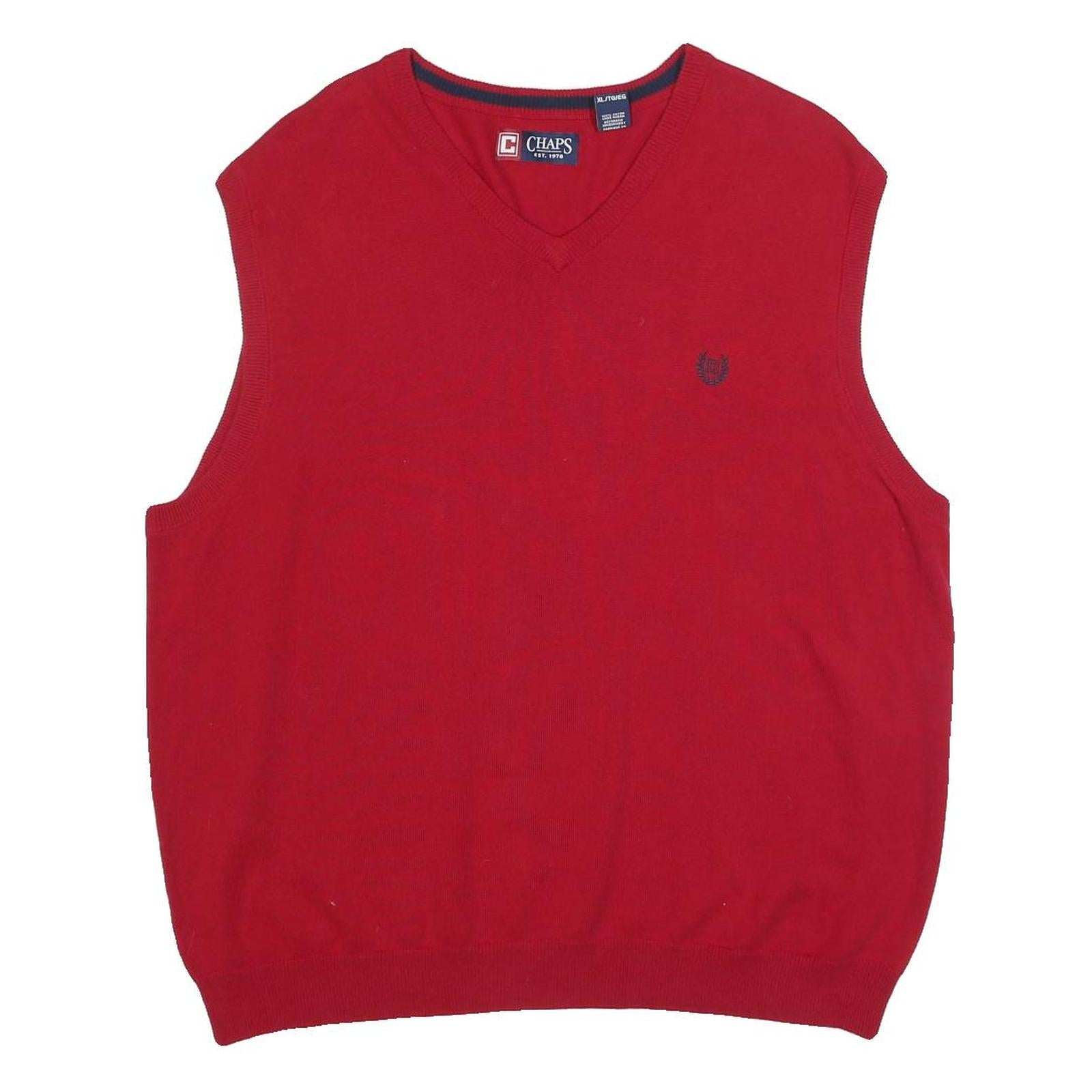 CHAPS Mens Red Jumper V-Neck Basic Knit XL Cotton Sleeveless Classic Style