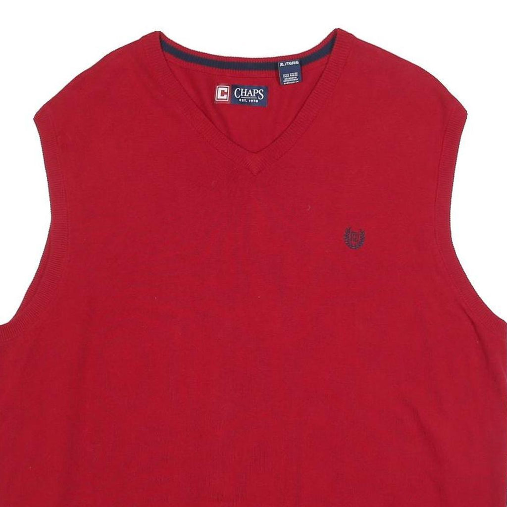 CHAPS Mens Red Jumper V-Neck Basic Knit XL Cotton Sleeveless Classic Style