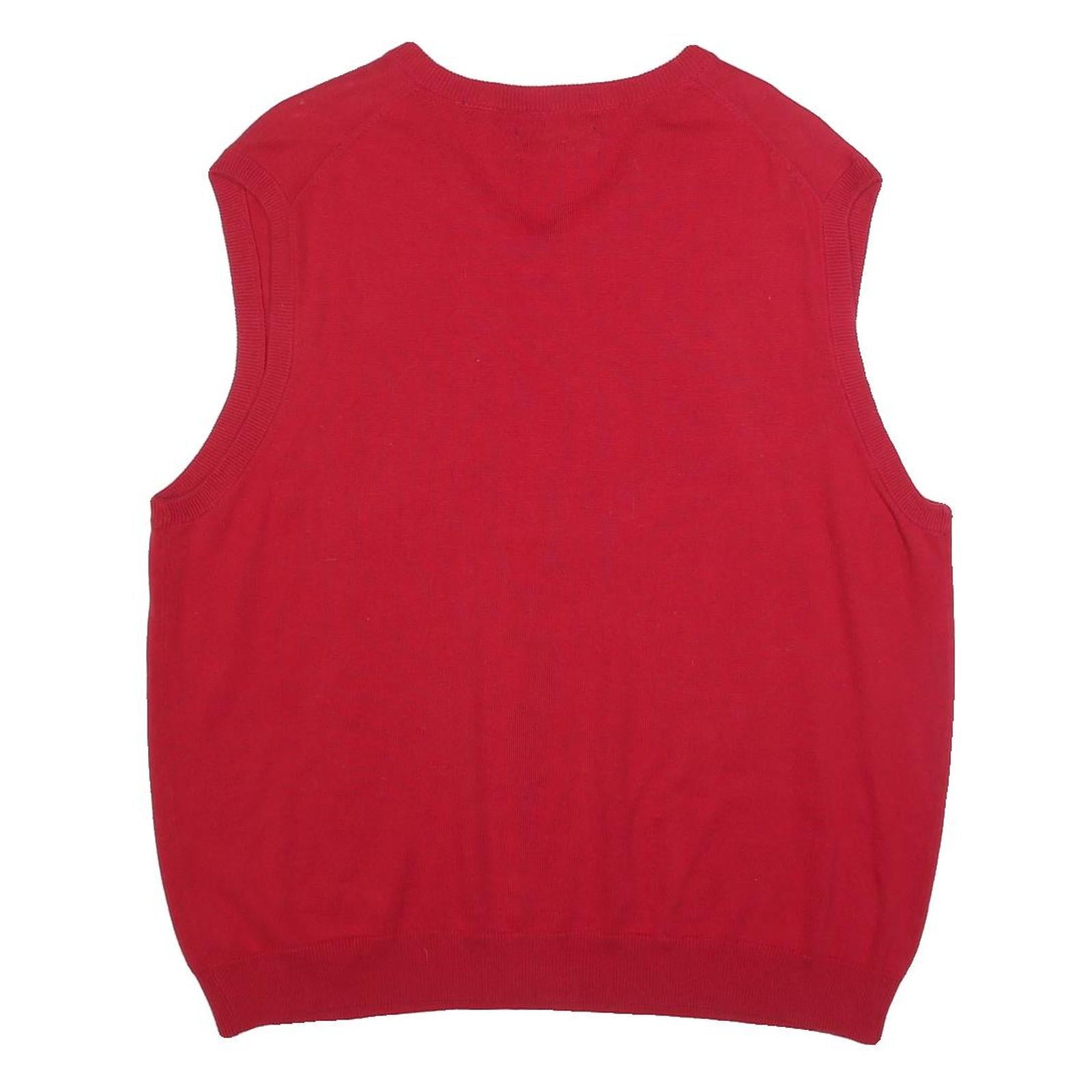 CHAPS Mens Red Jumper V-Neck Basic Knit XL Cotton Sleeveless Classic Style