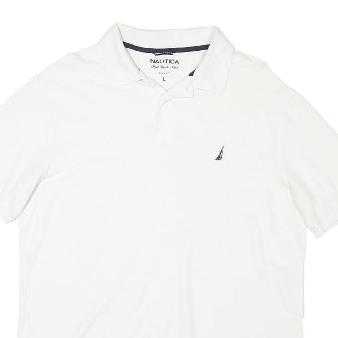 NAUTICA Mens White Polo Shirt L Slim Fit Cotton Blend Classic Summer Wear