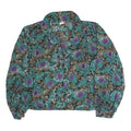 Womens Black Green Purple Floral Blouse Long Sleeve Button Neck L Vintage Style