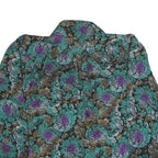 Womens Black Green Purple Floral Blouse Long Sleeve Button Neck L Vintage Style