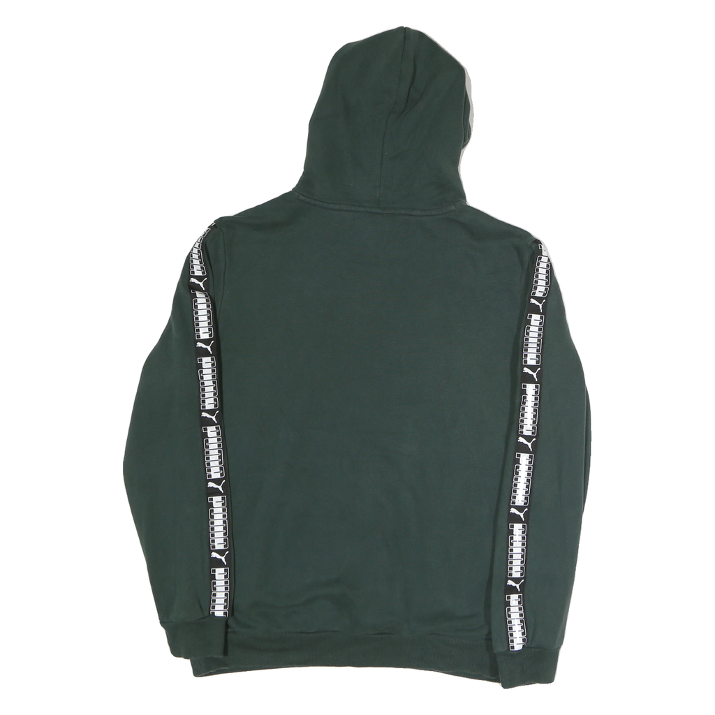 PUMA Mens Green Hoodie M Cotton Pullover Logo Tape Sleeve Casual Sweatshirt