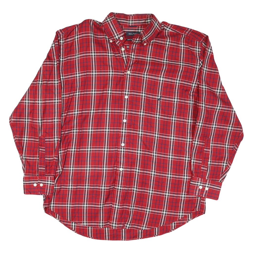 NAUTICA Mens Red Plaid Cotton Blend Shirt XL Smart Casual Button Down