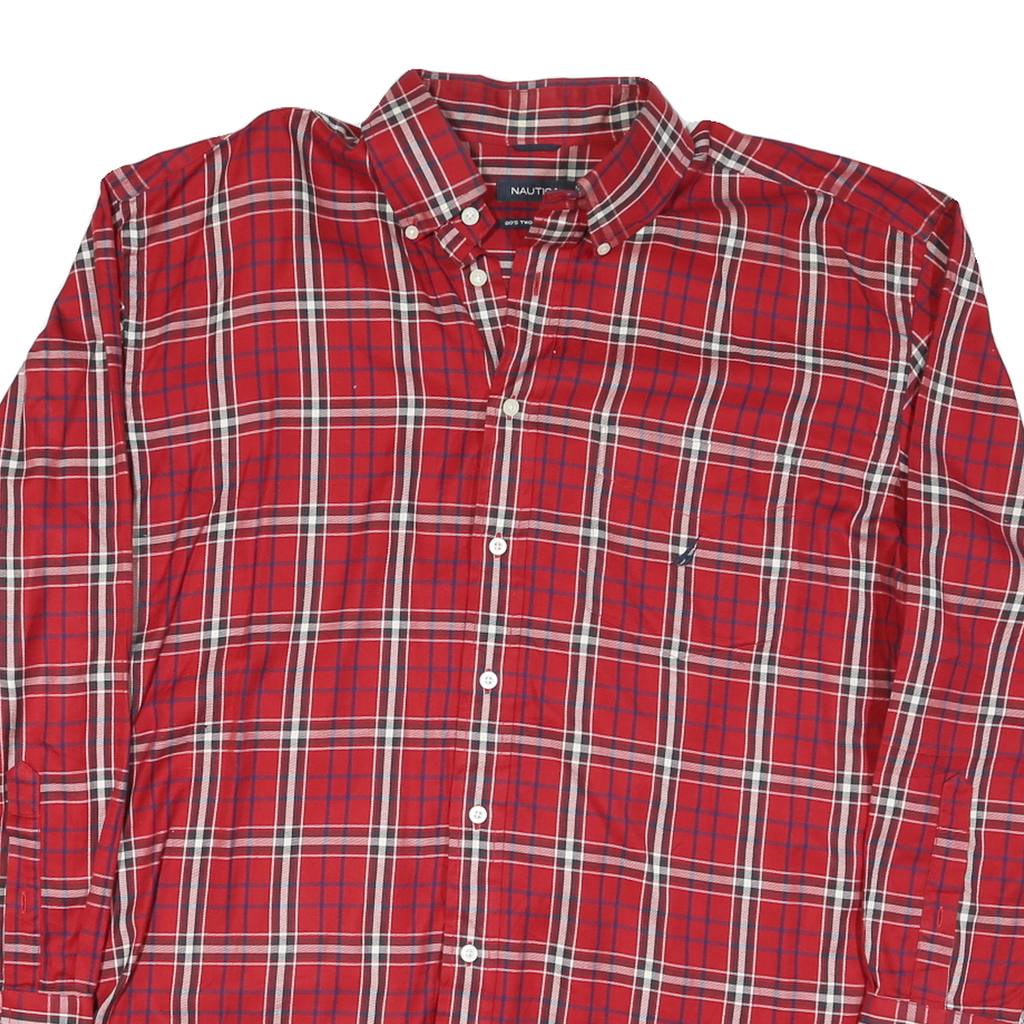 NAUTICA Mens Red Plaid Cotton Blend Shirt XL Smart Casual Button Down