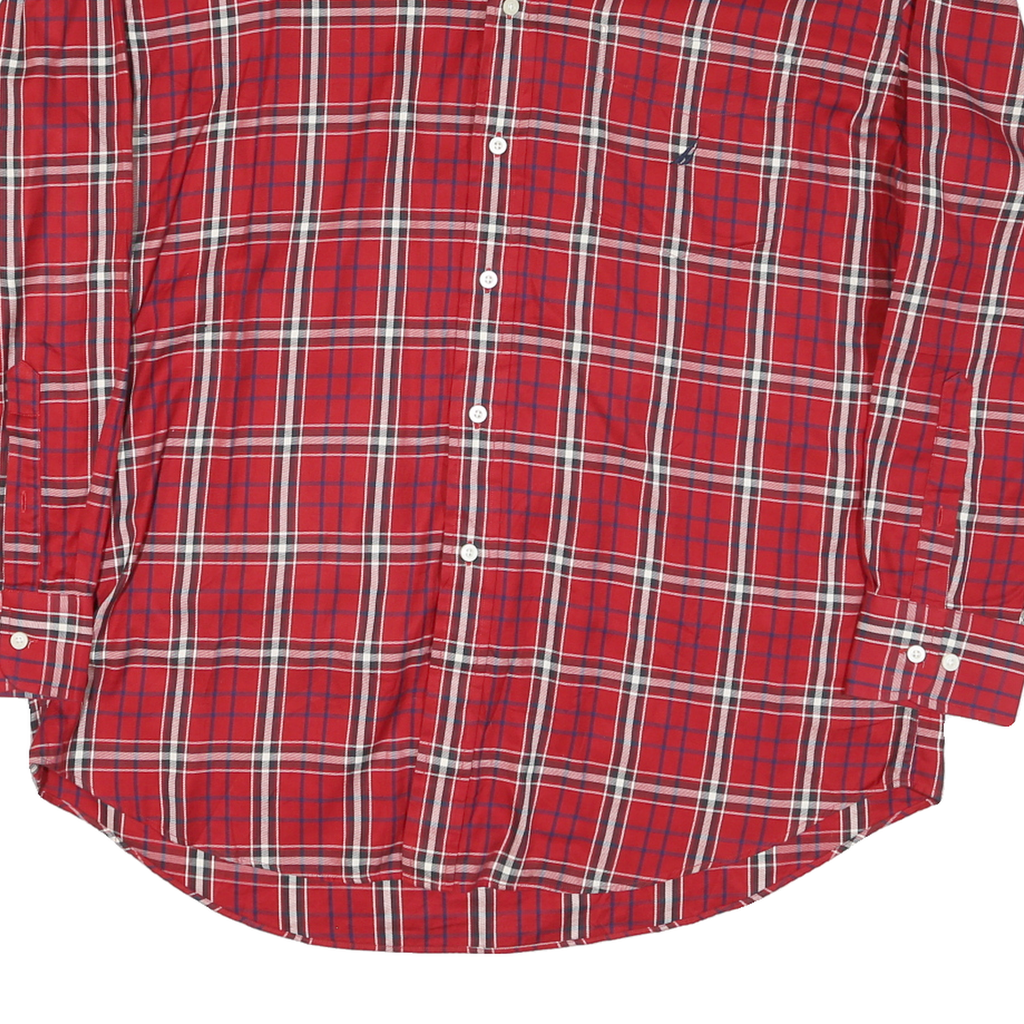 NAUTICA Mens Red Plaid Cotton Blend Shirt XL Smart Casual Button Down