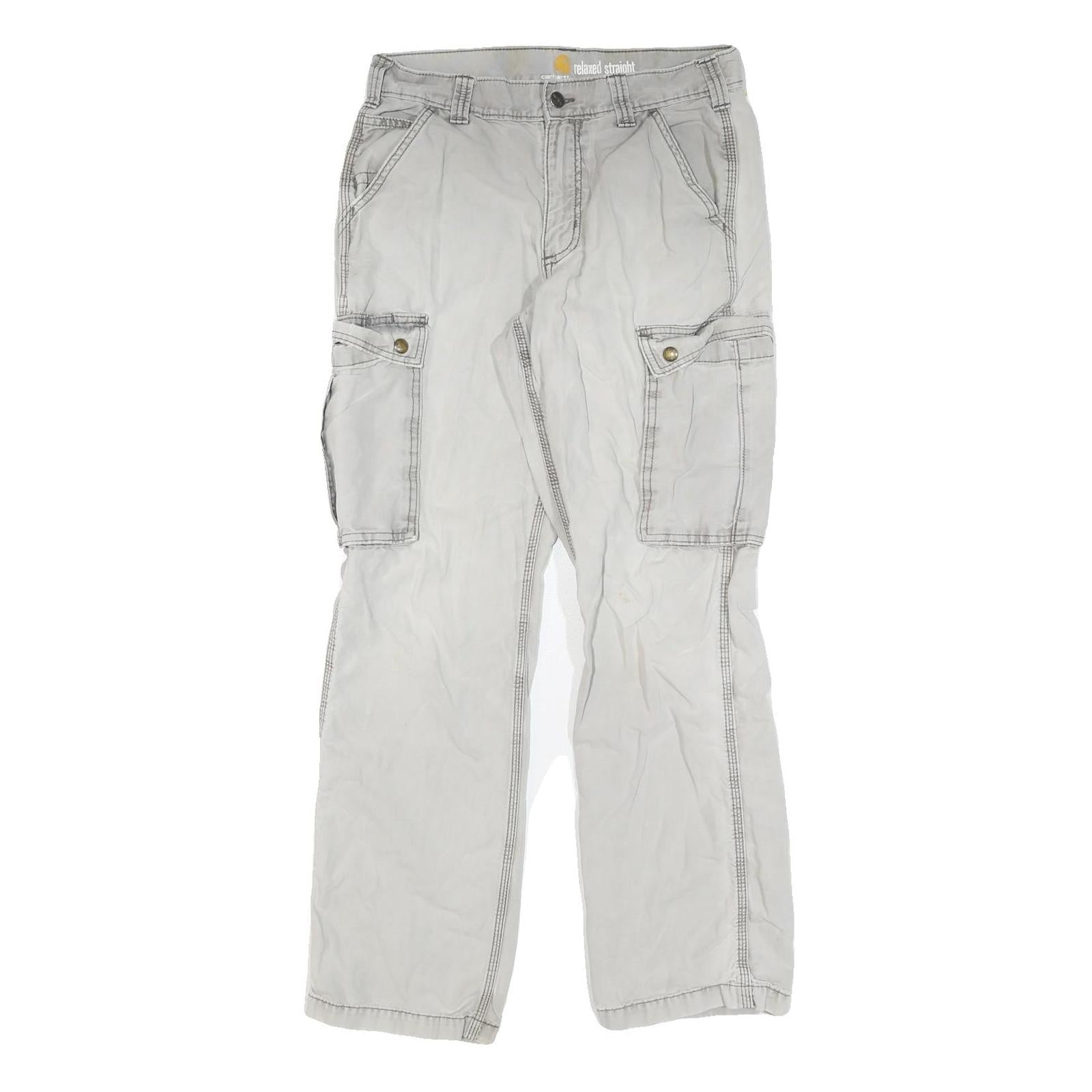 CARHARTT Mens Cotton Beige Regular Straight Leg Trousers W30 L32 Casual Workwear