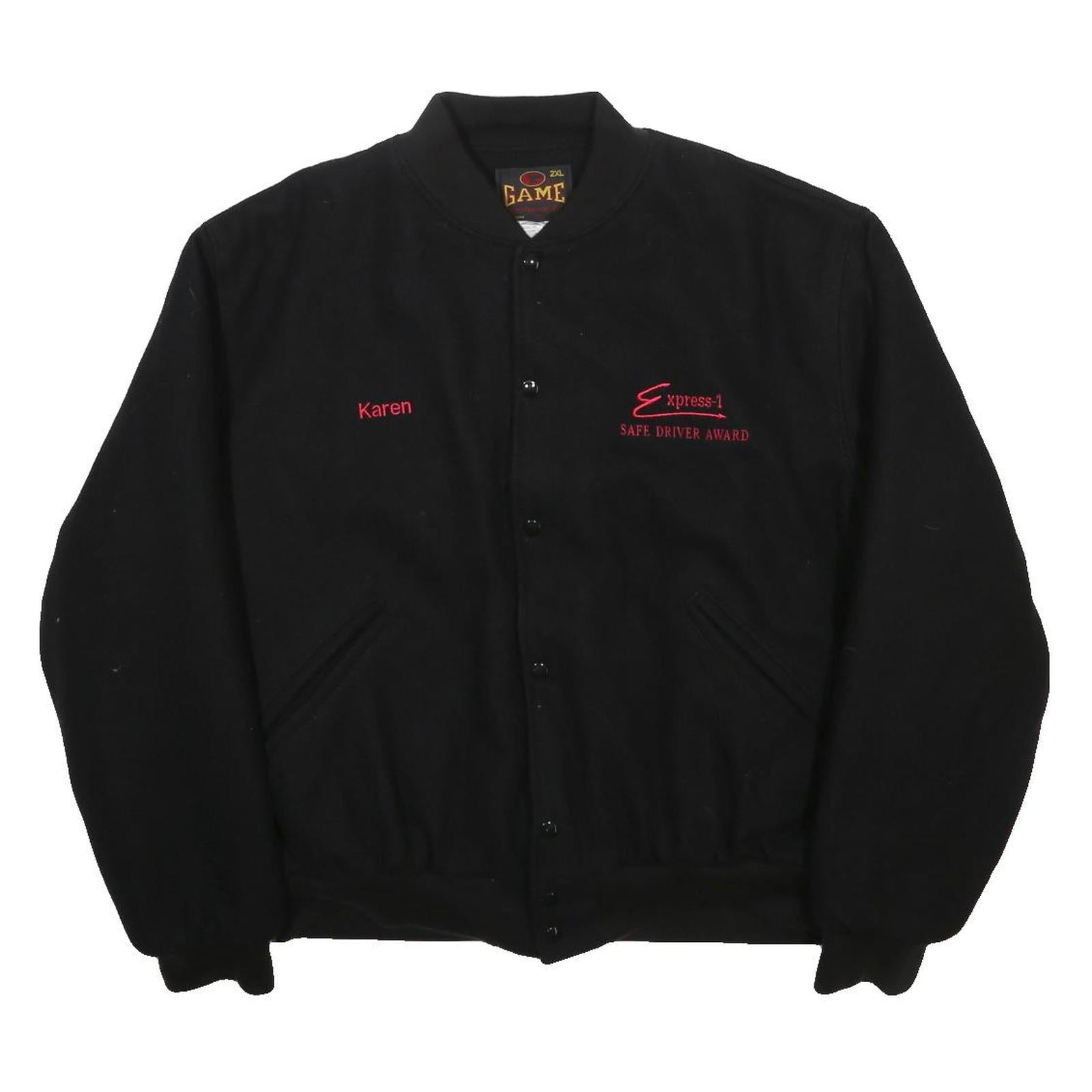 GAME Womens Black Wool Blend Button Jacket 2XL Embroidered Logo Safe Driver