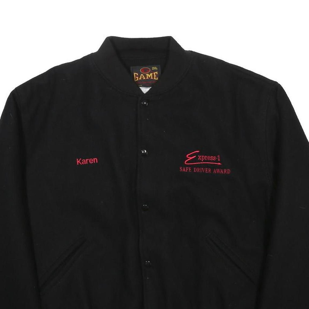 GAME Womens Black Wool Blend Button Jacket 2XL Embroidered Logo Safe Driver