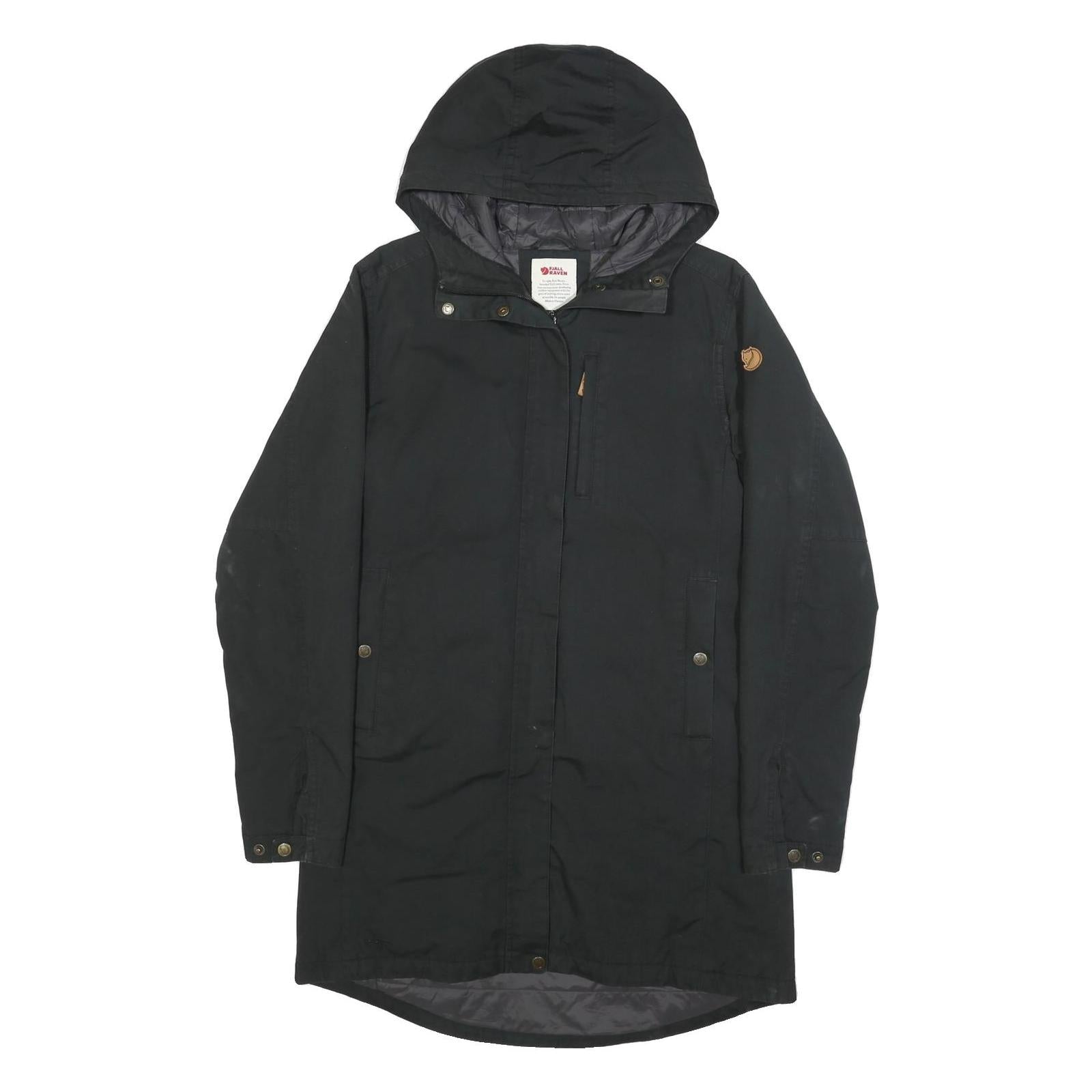 FJALLRAVEN Womens Black Hooded Jacket S Woven Zip Outdoor Casual