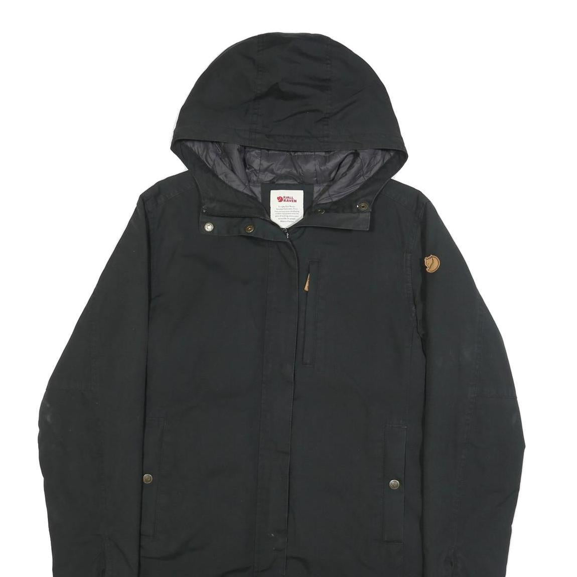 FJALLRAVEN Womens Black Hooded Jacket S Woven Zip Outdoor Casual