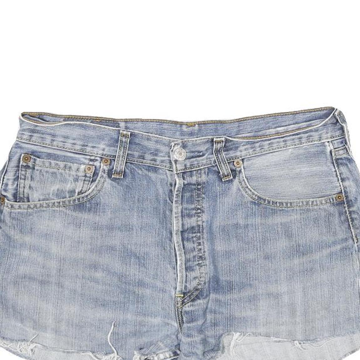 LEVI'S Womens Denim Blue Cotton Casual Shorts L W33 Frayed Hem 501 Vintage Fit