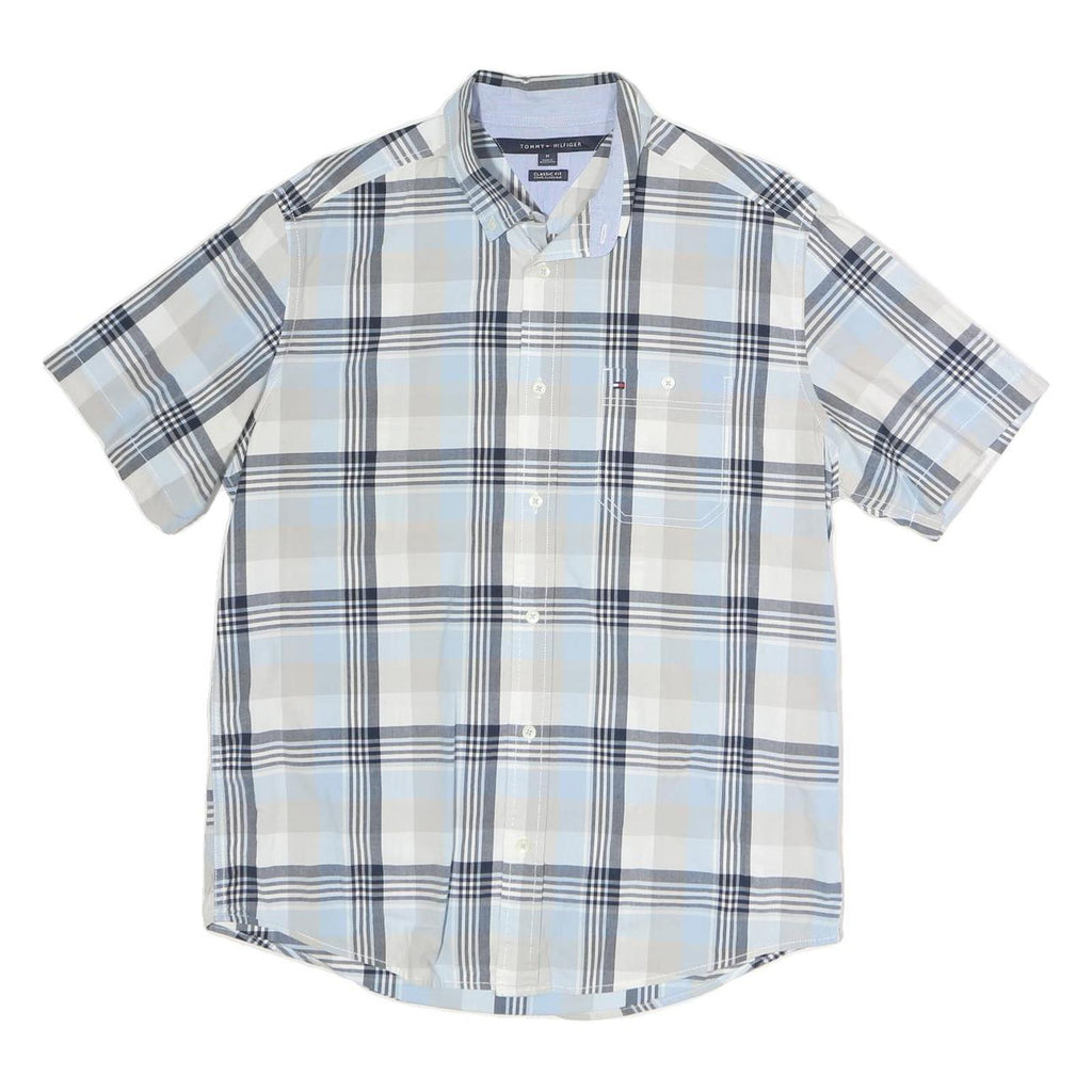 TOMMY HILFIGER Mens Blue & Grey Check Shirt M Classic Fit Casual Button-Down