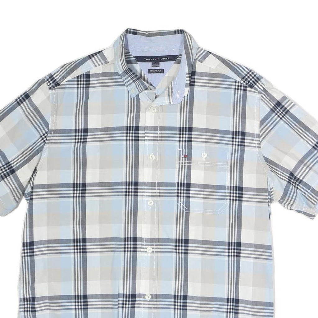 TOMMY HILFIGER Mens Blue & Grey Check Shirt M Classic Fit Casual Button-Down