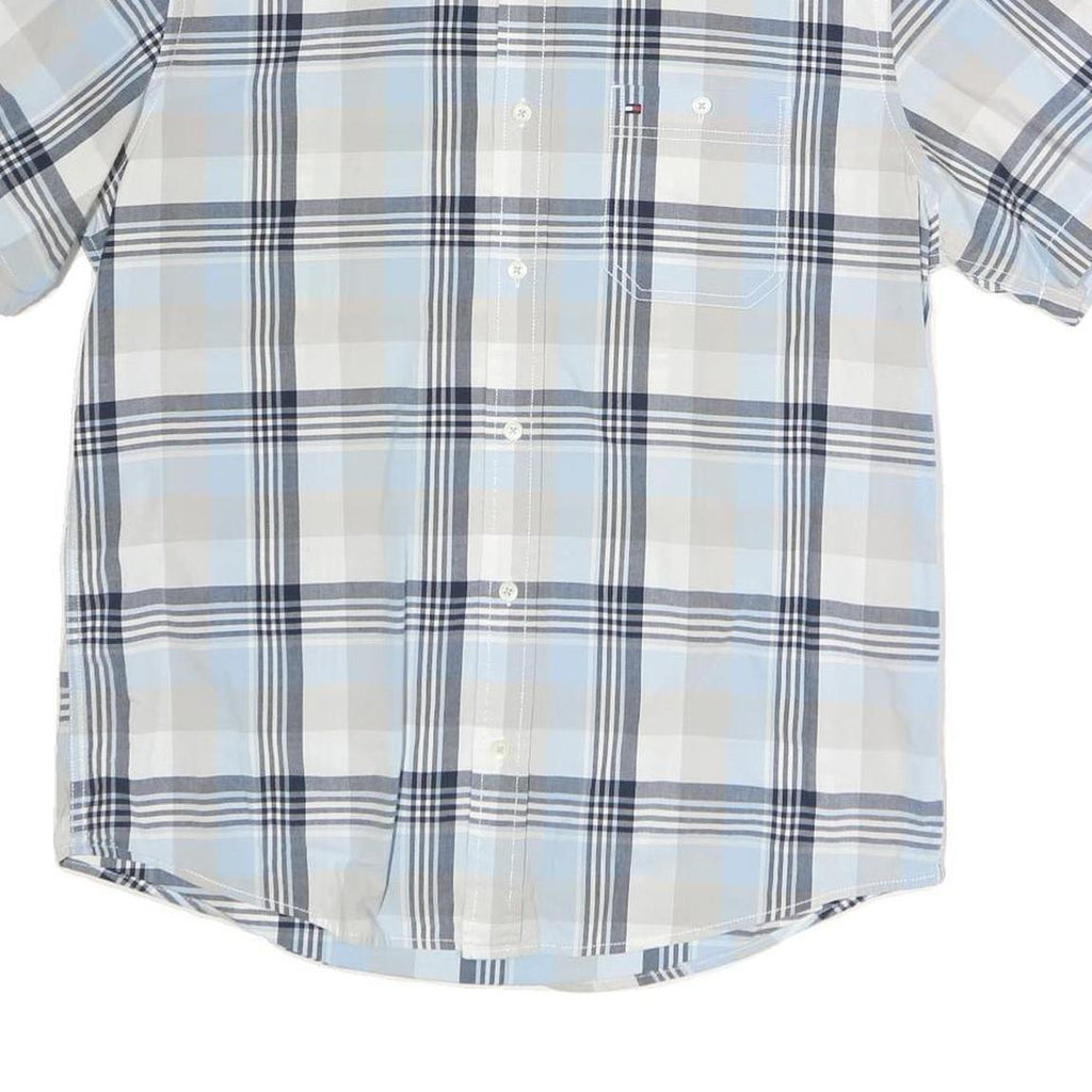 TOMMY HILFIGER Mens Blue & Grey Check Shirt M Classic Fit Casual Button-Down