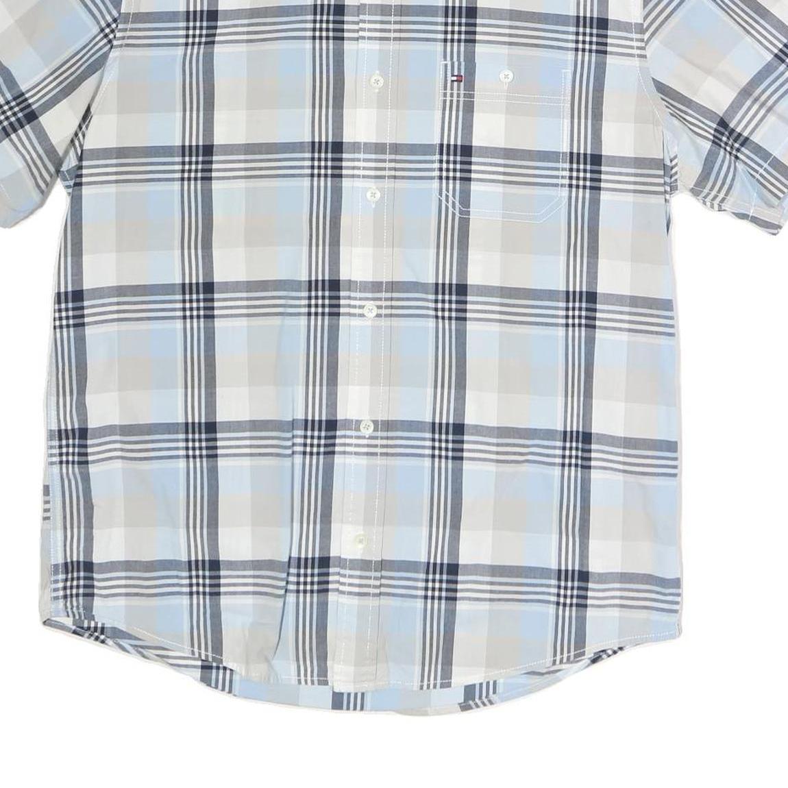 TOMMY HILFIGER Mens Blue & Grey Check Shirt M Classic Fit Casual Button-Down