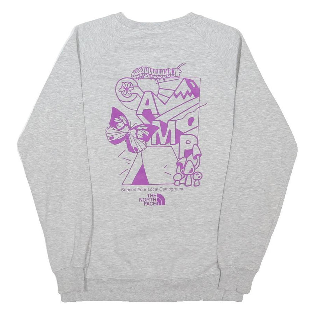 THE NORTH FACE Womens Grey Sweatshirt XS Purple Camp Graphic Crew Neck Casual